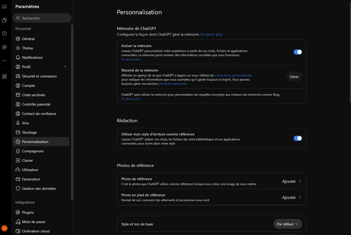 Personnalisation dans ChatGPT