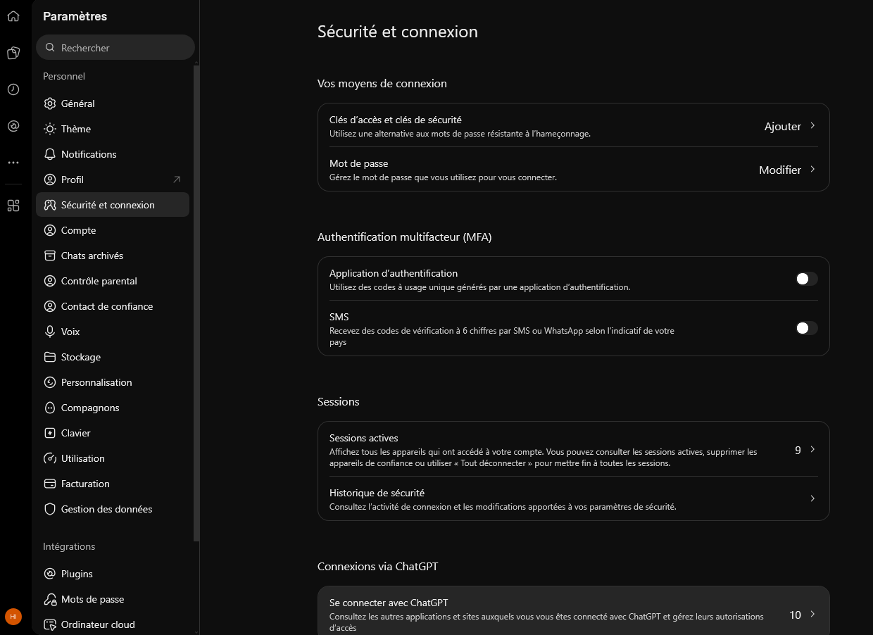 Sécurité et connexion dans ChatGPT