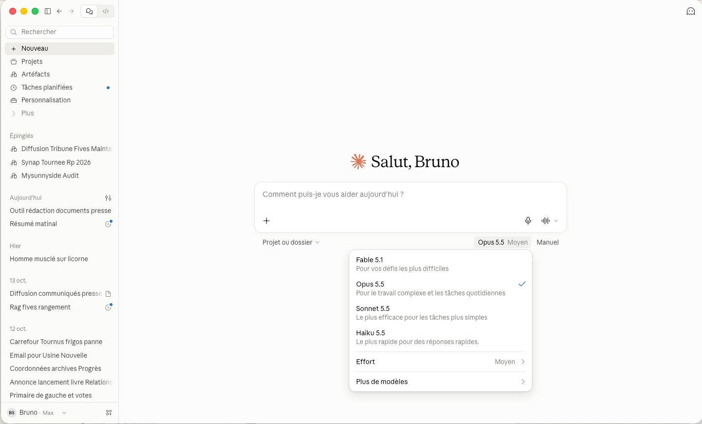 Claude — Choisir le modèle dans l’application de bureau