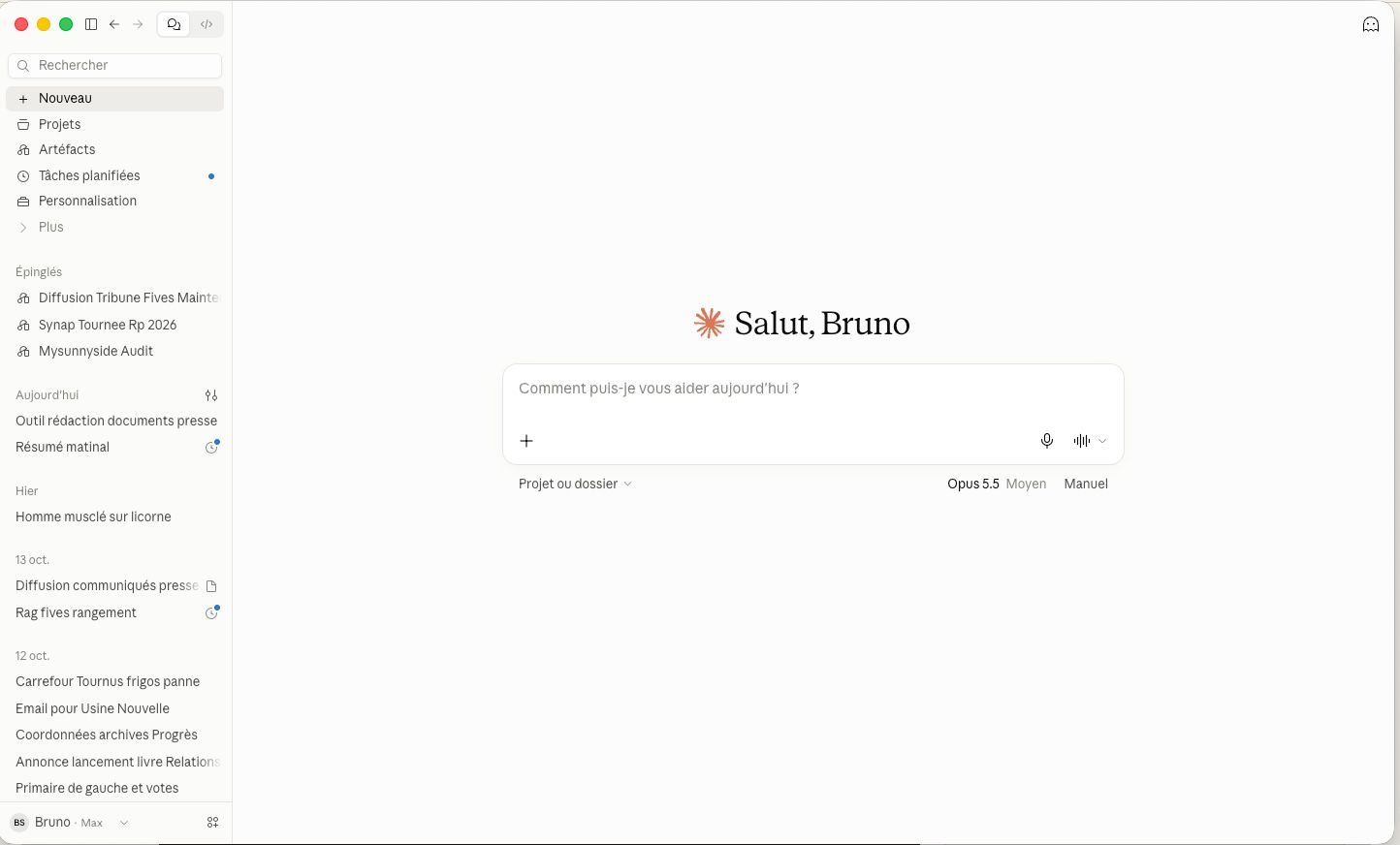 Claude — Accueil dans l’application de bureau